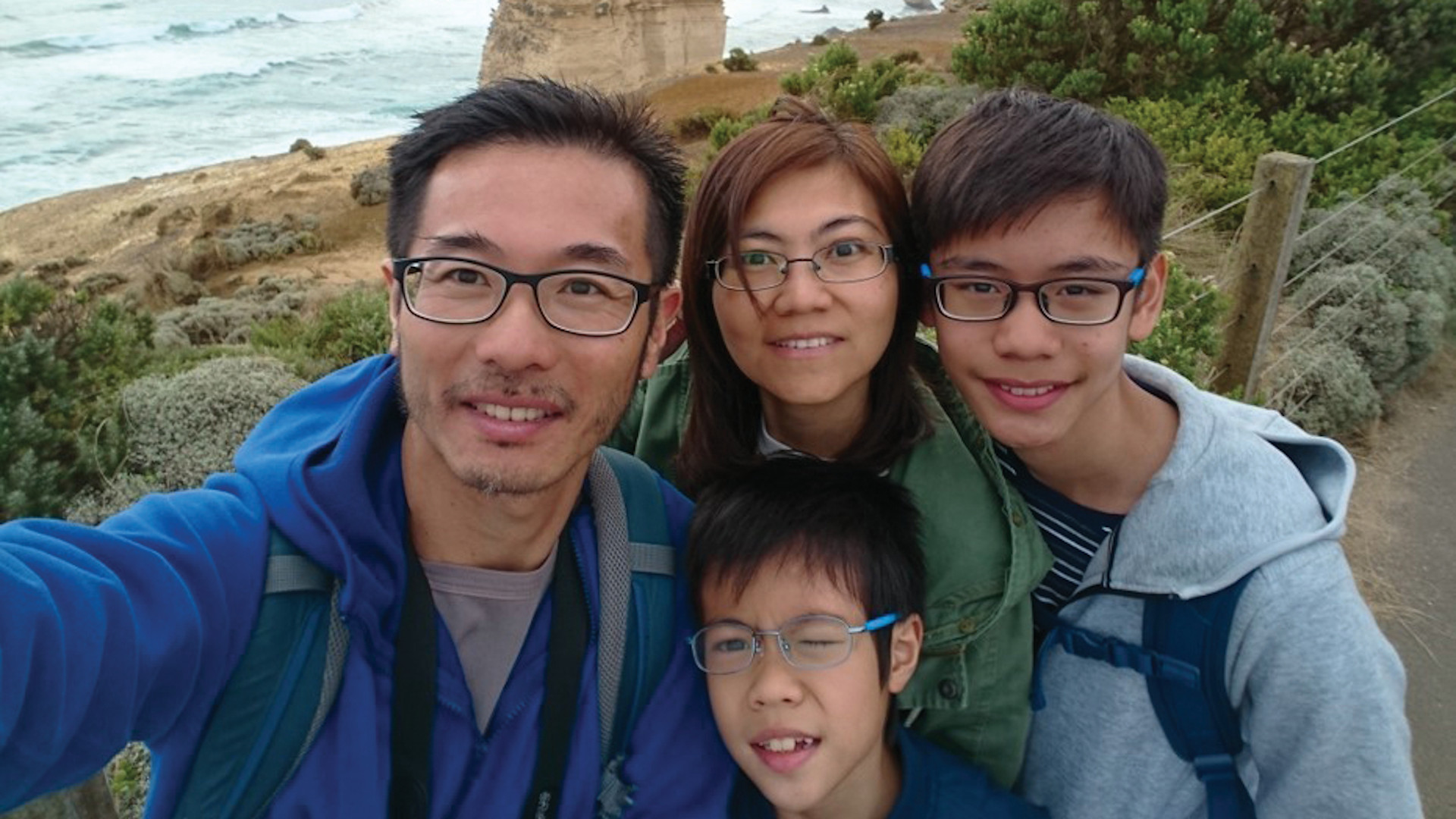 Jason Lam and family at the 12 Apostles