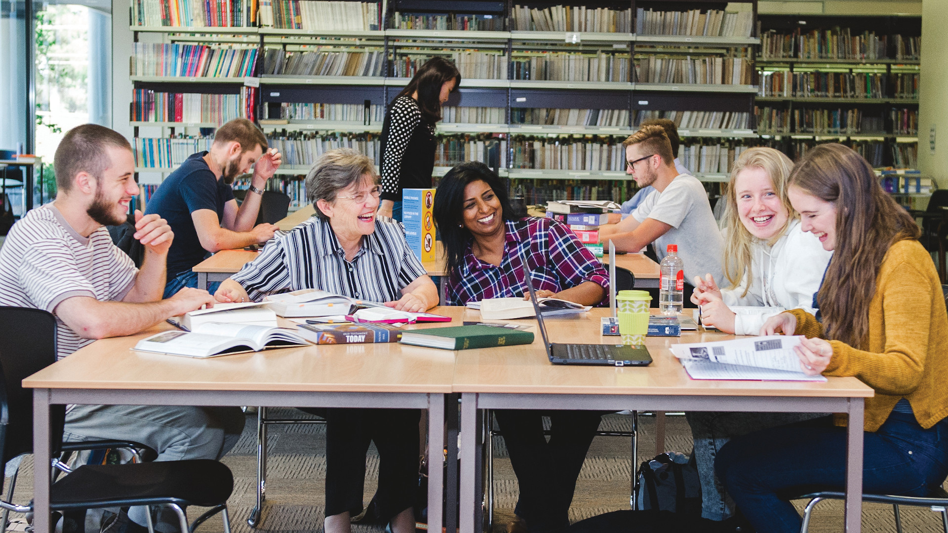 A group of MST students sitting in the library