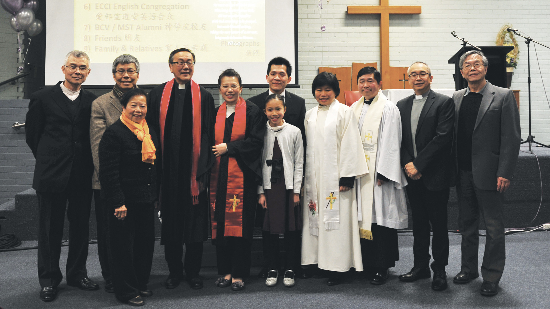 Rev Dorcas surrounded by family and MST Chinese staff at her ordination